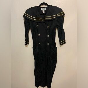 Vintage Jen Amie Black and Gold Trim Sailor Dress